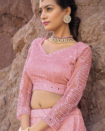 Coral Pink Heavy Designer Lehenga Choli Set