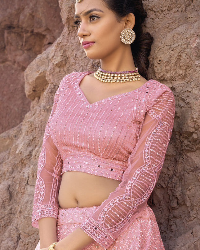 Coral Pink Heavy Designer Lehenga Choli Set