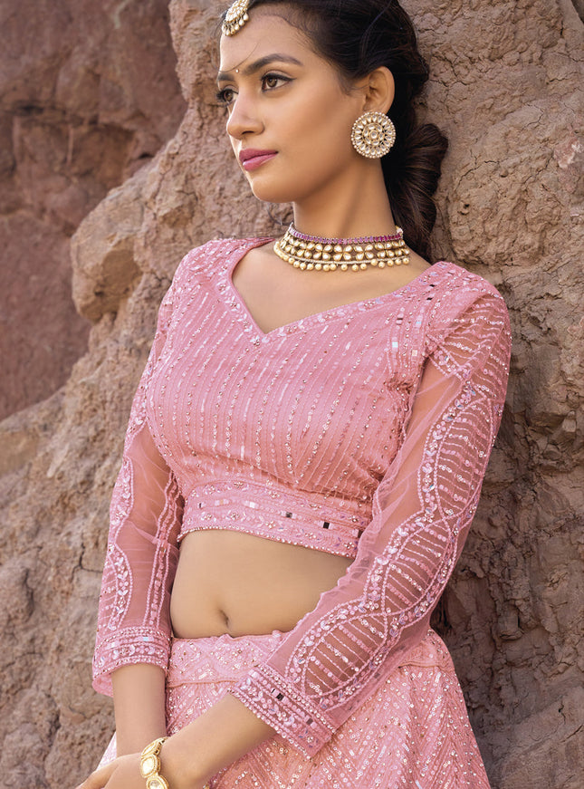 Coral Pink Heavy Designer Lehenga Choli Set