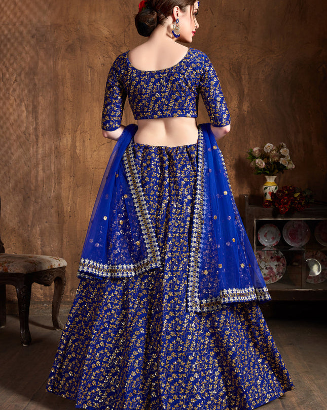 Elegant Royal Blue Raw Silk Embroidered Designer Lehenga Choli