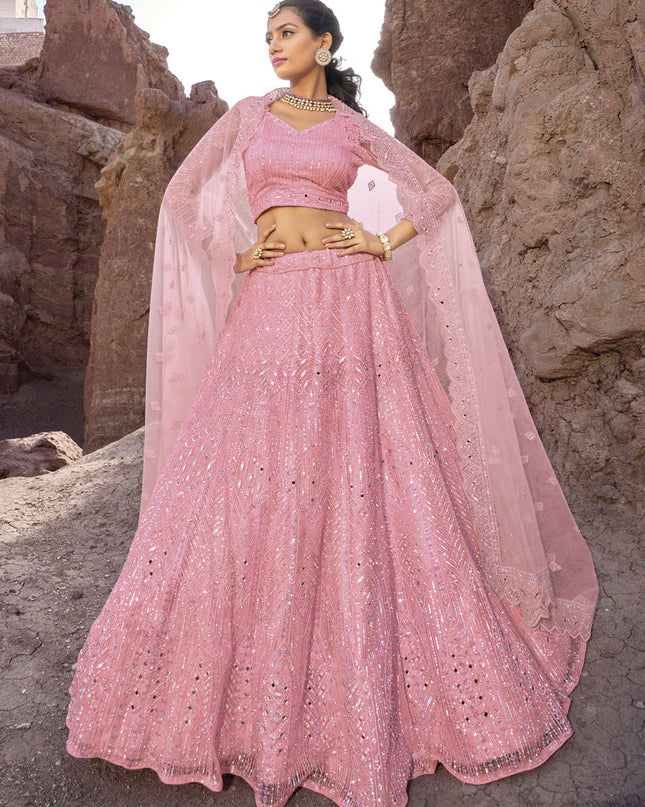 Coral Pink Heavy Designer Lehenga Choli Set