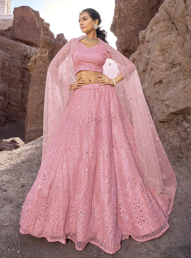 Coral Pink Heavy Designer Lehenga Choli Set