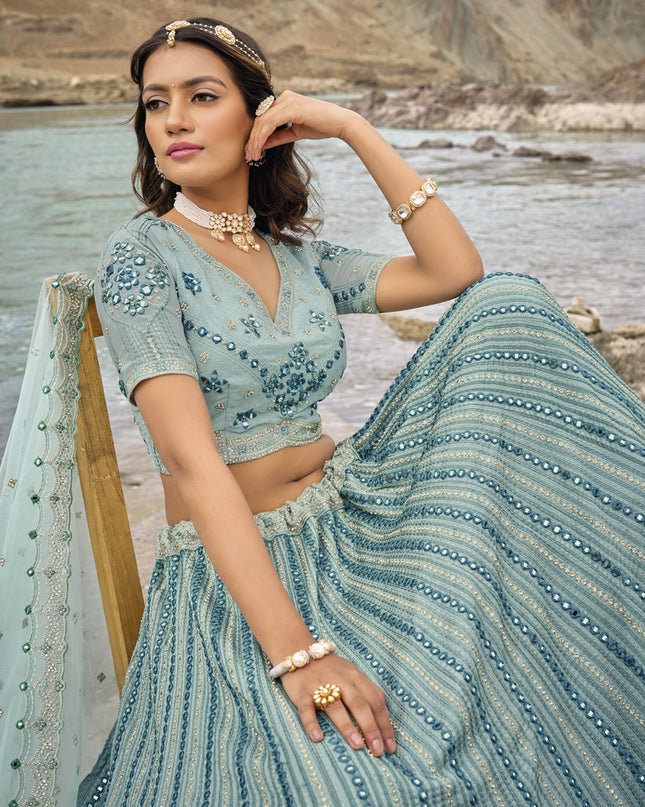 Mint Blue Heavy Designer Lehenga Choli Set