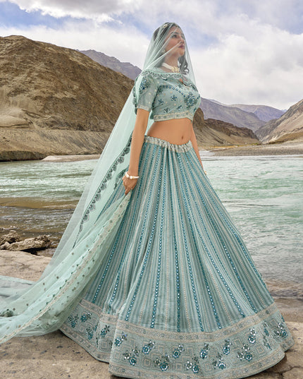 Mint Blue Heavy Designer Lehenga Choli Set