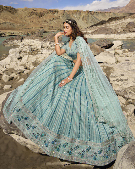Mint Blue Heavy Designer Lehenga Choli Set