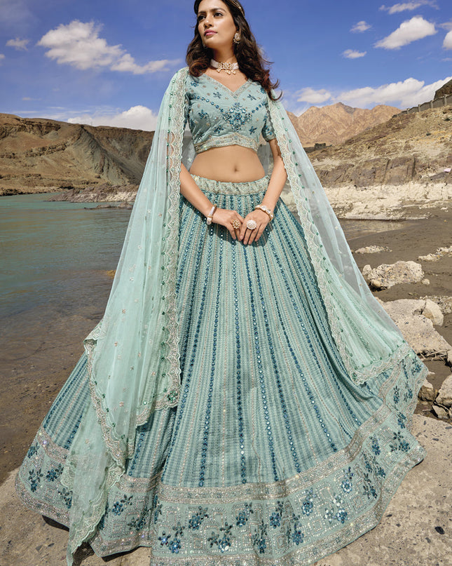 Mint Blue Heavy Designer Lehenga Choli Set