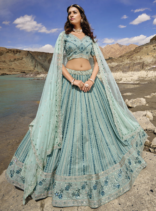 Mint Blue Heavy Designer Lehenga Choli Set