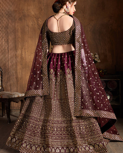 Sweet Maroon Raw Silk Embroidered Designer Lehenga Choli
