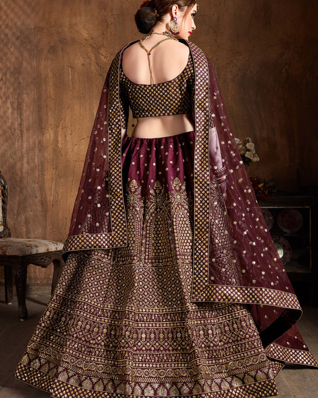 Sweet Maroon Raw Silk Embroidered Designer Lehenga Choli