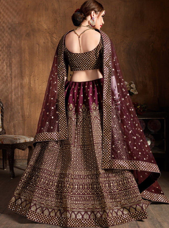 Sweet Maroon Raw Silk Embroidered Designer Lehenga Choli