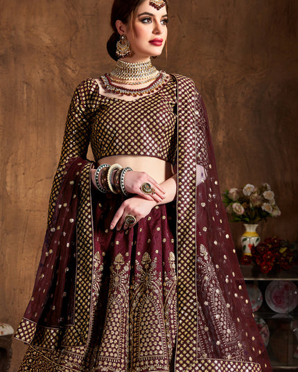 Sweet Maroon Raw Silk Embroidered Designer Lehenga Choli