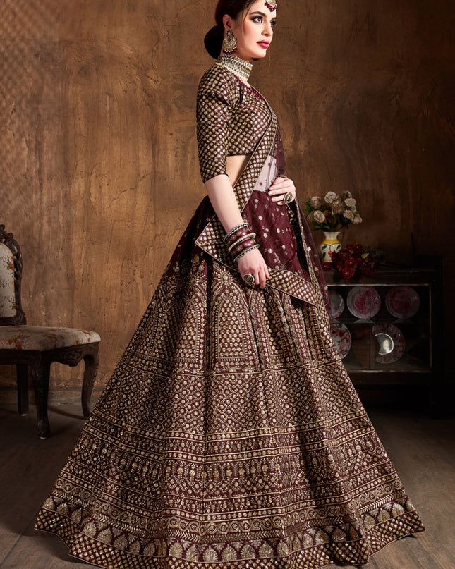 Sweet Maroon Raw Silk Embroidered Designer Lehenga Choli