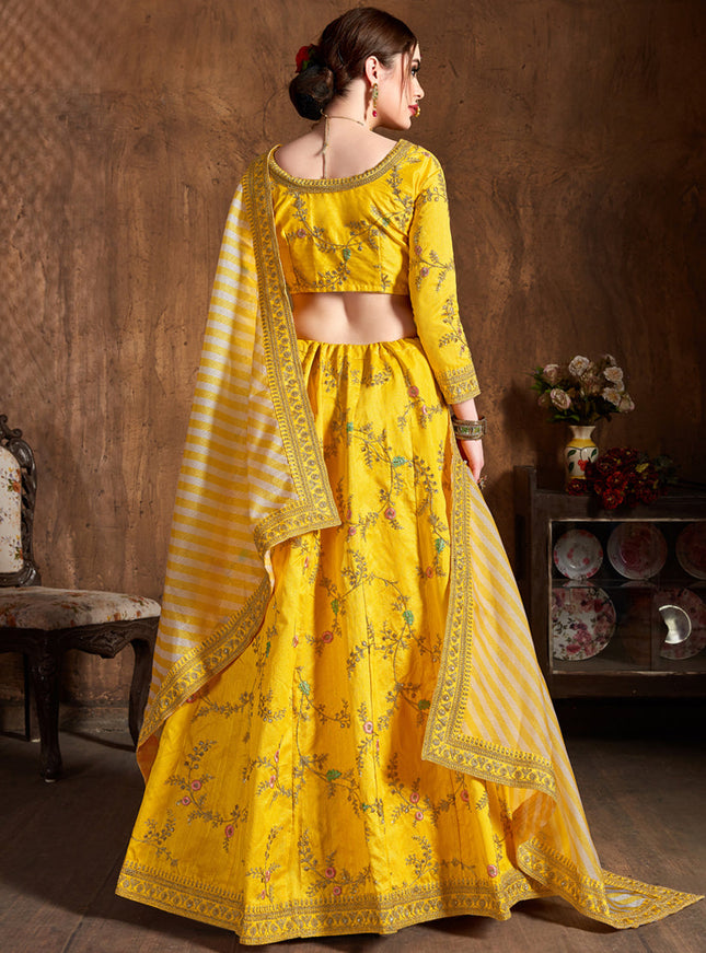 Opulent Yellow Mulberry Silk Embroidered Designer Lehenga Choli