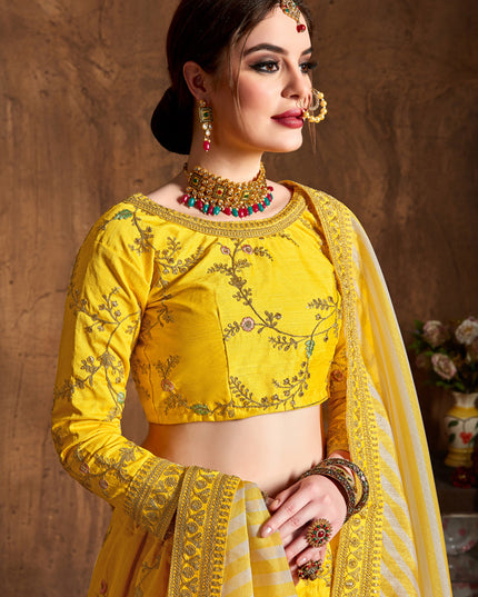 Opulent Yellow Mulberry Silk Embroidered Designer Lehenga Choli