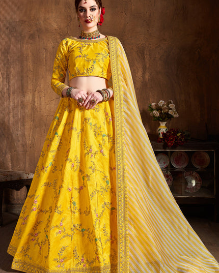 Opulent Yellow Mulberry Silk Embroidered Designer Lehenga Choli