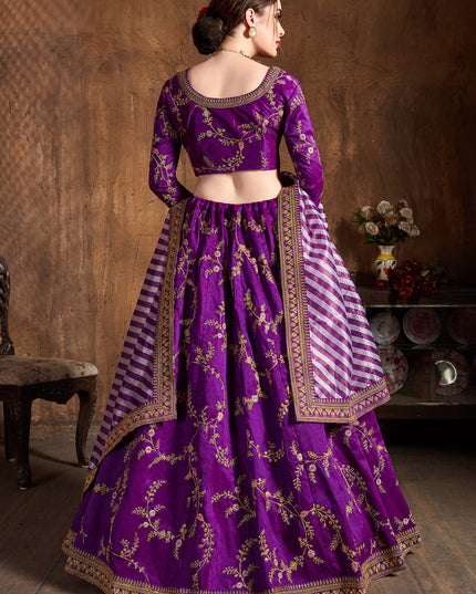 Striking Purple Mulberry Silk Embroidered Designer Lehenga Choli