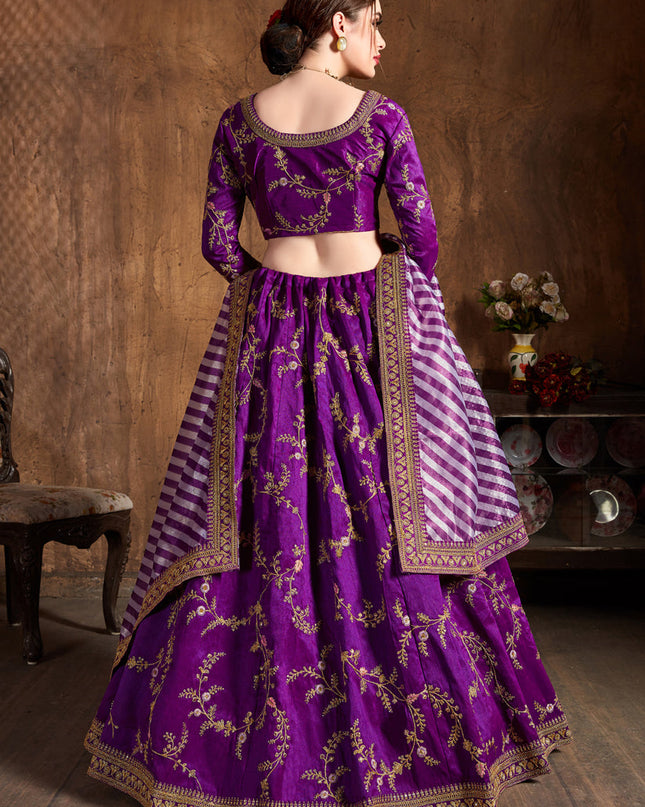 Striking Purple Mulberry Silk Embroidered Designer Lehenga Choli