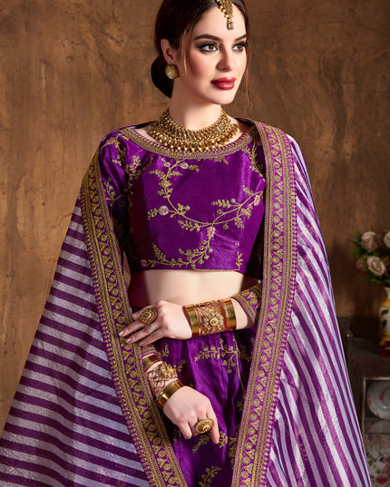Striking Purple Mulberry Silk Embroidered Designer Lehenga Choli
