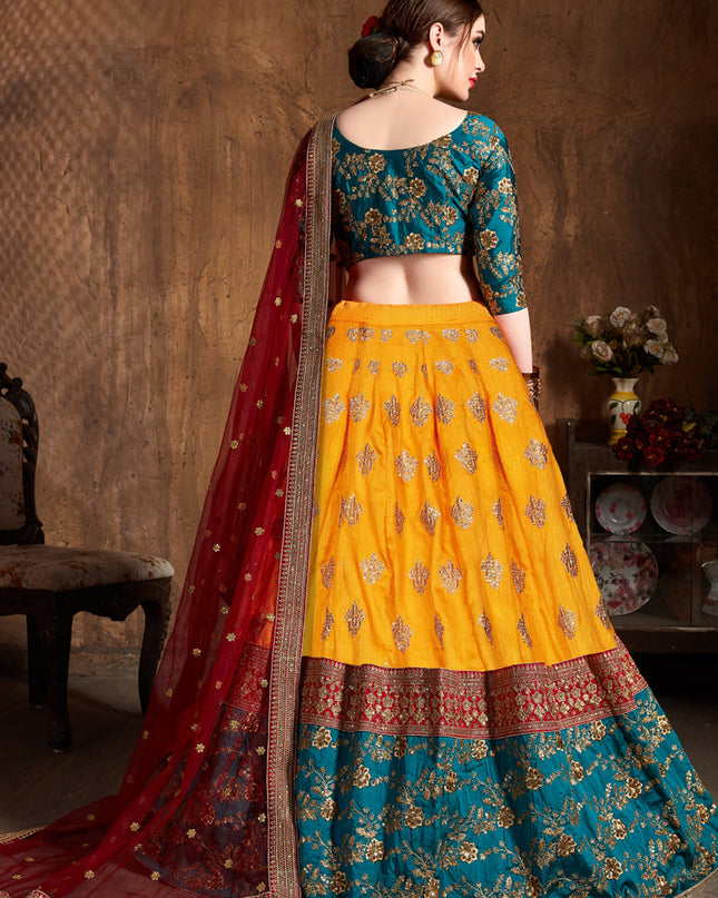 Flawless Yellow Banarasi Silk Embroidered Designer Lehenga Choli