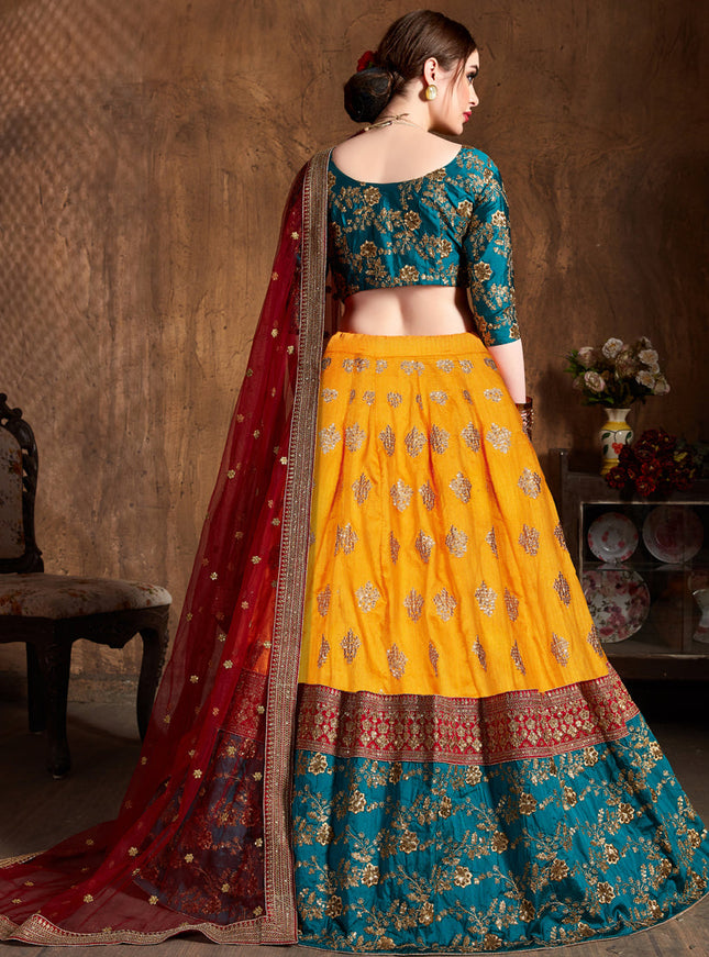 Flawless Yellow Banarasi Silk Embroidered Designer Lehenga Choli