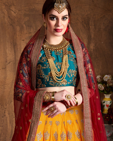 Flawless Yellow Banarasi Silk Embroidered Designer Lehenga Choli