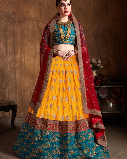 Flawless Yellow Banarasi Silk Embroidered Designer Lehenga Choli