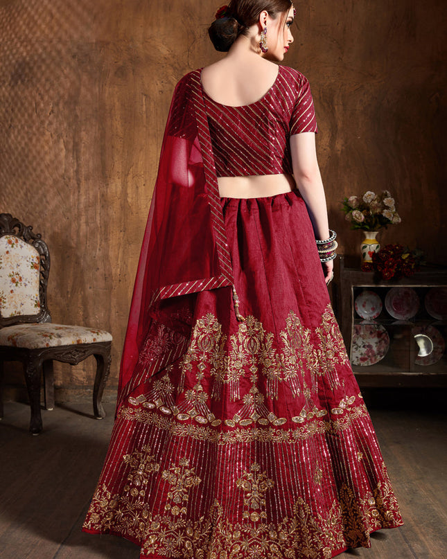 Charismatic Red Art Silk Embroidered Designer Lehenga Choli