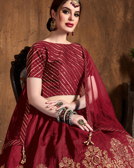 Charismatic Red Art Silk Embroidered Designer Lehenga Choli