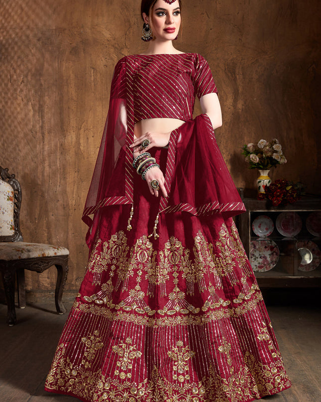 Charismatic Red Art Silk Embroidered Designer Lehenga Choli