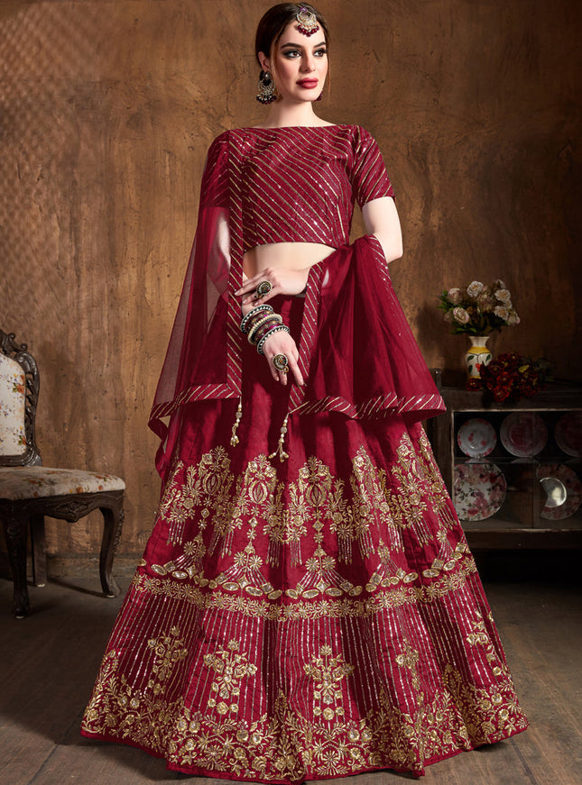 Charismatic Red Art Silk Embroidered Designer Lehenga Choli