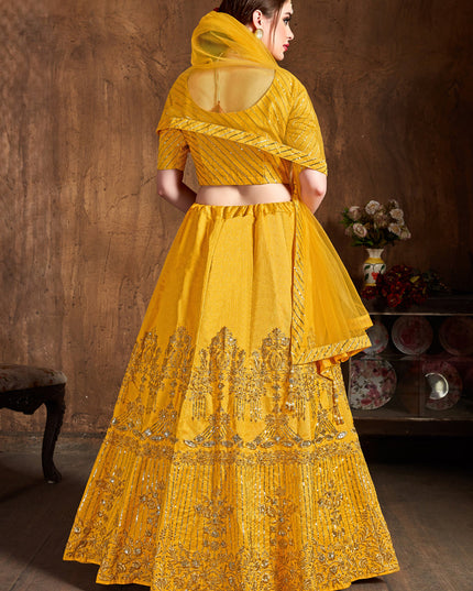 Spectacular Yellow Art Silk Embroidered Designer Lehenga Choli