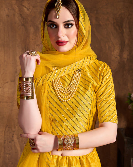 Spectacular Yellow Art Silk Embroidered Designer Lehenga Choli