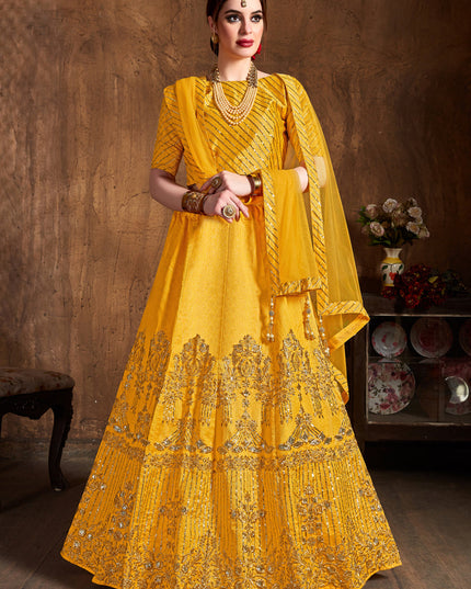 Spectacular Yellow Art Silk Embroidered Designer Lehenga Choli