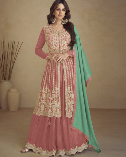 Dusty Pink Chinnon Embroidered Designer Lehenga Kameez