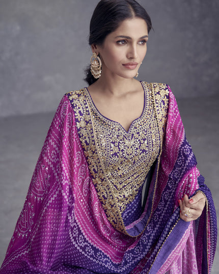 Violet Chinnon Embroidered Designer Palazzo Kameez