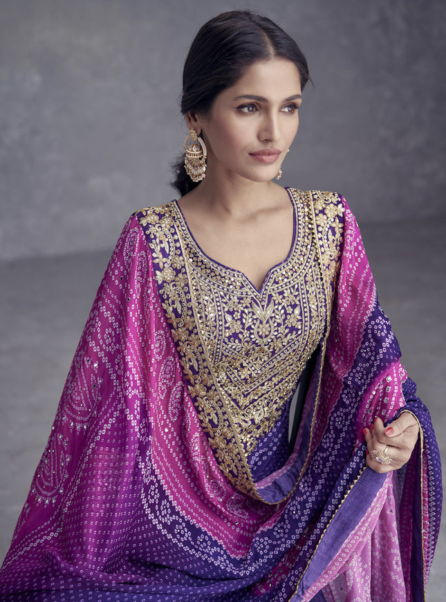 Violet Chinnon Embroidered Designer Palazzo Kameez