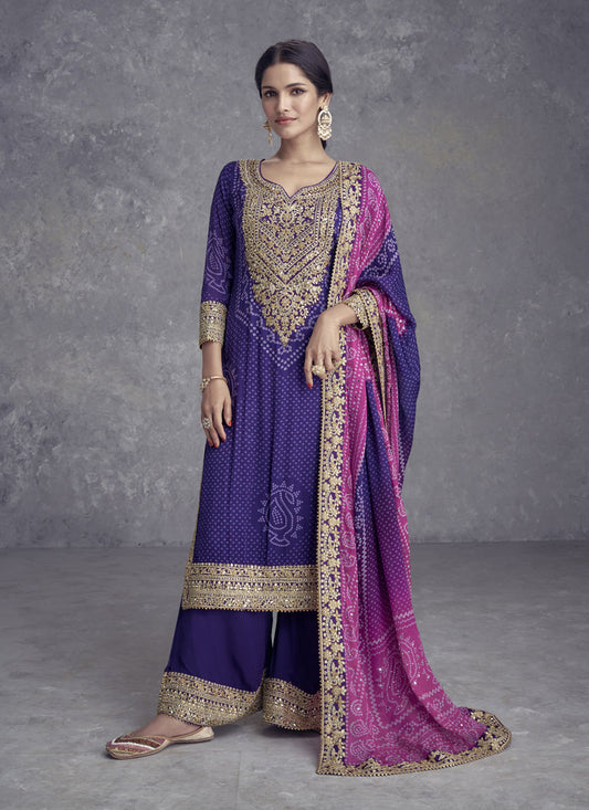 Violet Chinnon Embroidered Designer Palazzo Kameez