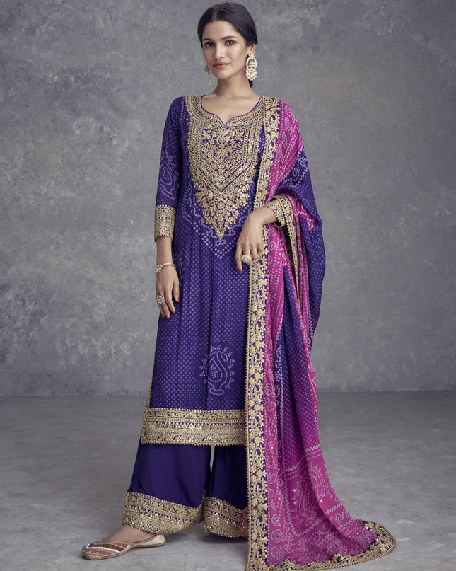 Violet Chinnon Embroidered Designer Palazzo Kameez