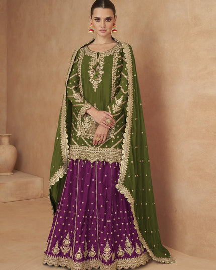 Mahendi Green Chinnon Designer Lehenga Suit