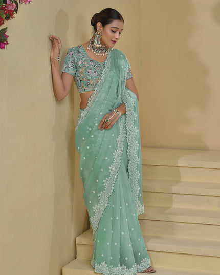 Mint Green Pure Banarasi Tuscany Designer Wedding Saree