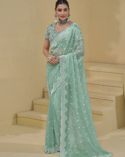 Mint Green Pure Banarasi Tuscany Designer Wedding Saree