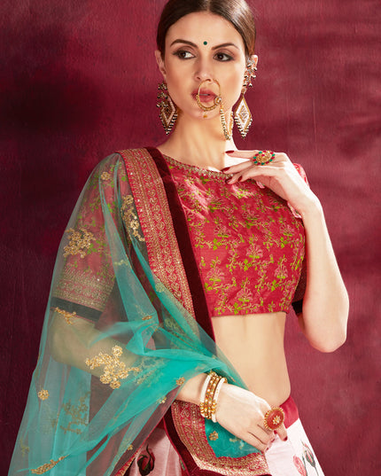 Elegant Rose Pink Heavy Banglori Silk Printed Lehenga Choli