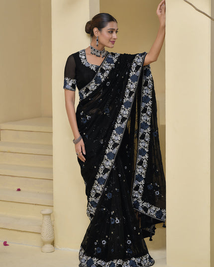 Black Pure Banarasi Tuscany Designer Wedding Saree