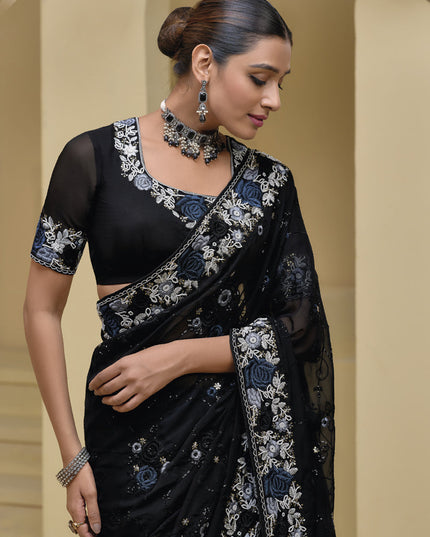 Black Pure Banarasi Tuscany Designer Wedding Saree