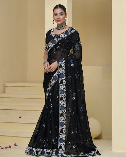 Black Pure Banarasi Tuscany Designer Wedding Saree