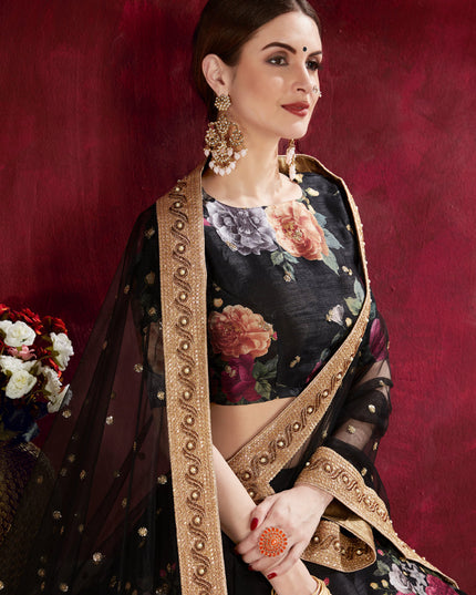 Opulent Black Heavy Banglori Silk Printed Lehenga Choli