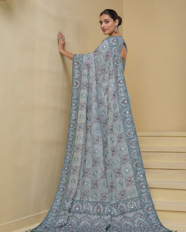 Livid Grey Pure Banarasi Tuscany Designer Wedding Saree