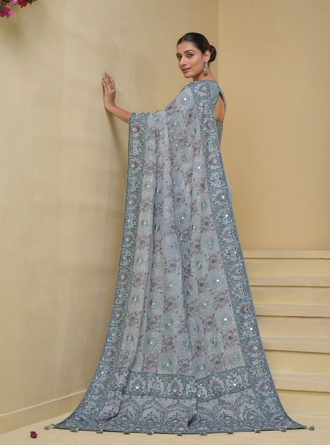 Livid Grey Pure Banarasi Tuscany Designer Wedding Saree