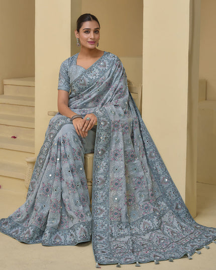 Livid Grey Pure Banarasi Tuscany Designer Wedding Saree