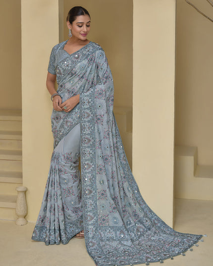 Livid Grey Pure Banarasi Tuscany Designer Wedding Saree